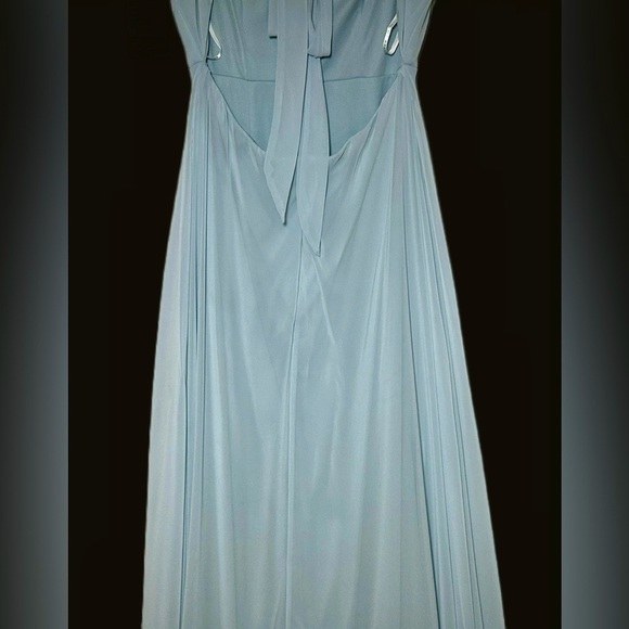 NWT Dessy Collection Tie-Back Cutout Maxi Dress, Front Leg Slit in Mist, Size 4R - Picture 10 of 16